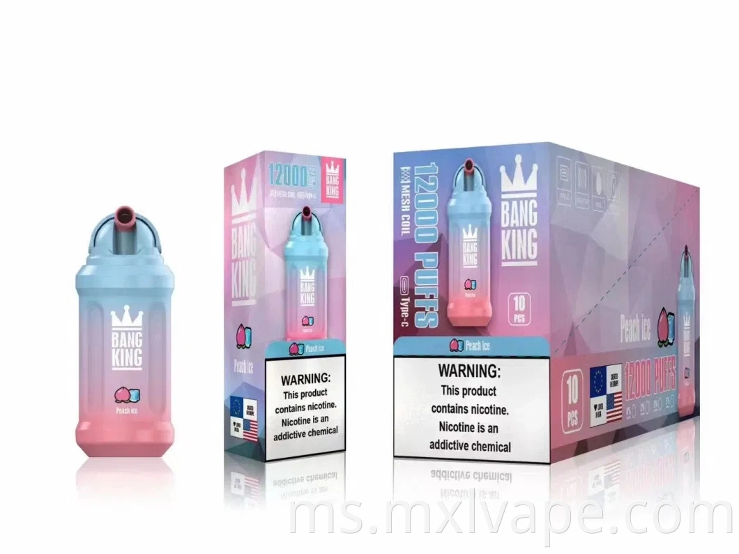 Bang King 12000 Puff Pucuk Bang 650mAh Bateri boleh dicas semula Bateri Gegelung 23ml Kapasiti Pods Vape Pena